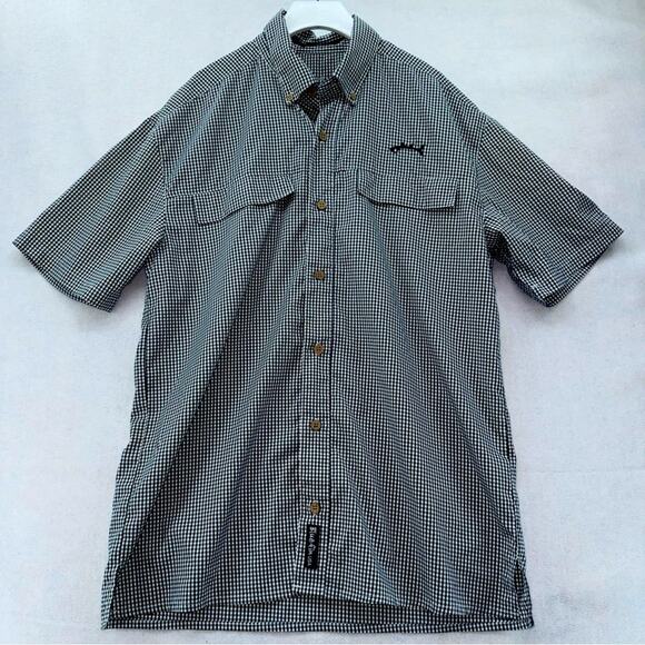 Men’s Bluefin Black/White Gingham Short Sleeve Performance Sport Fishing Shirt S - Picture 1 of 5
